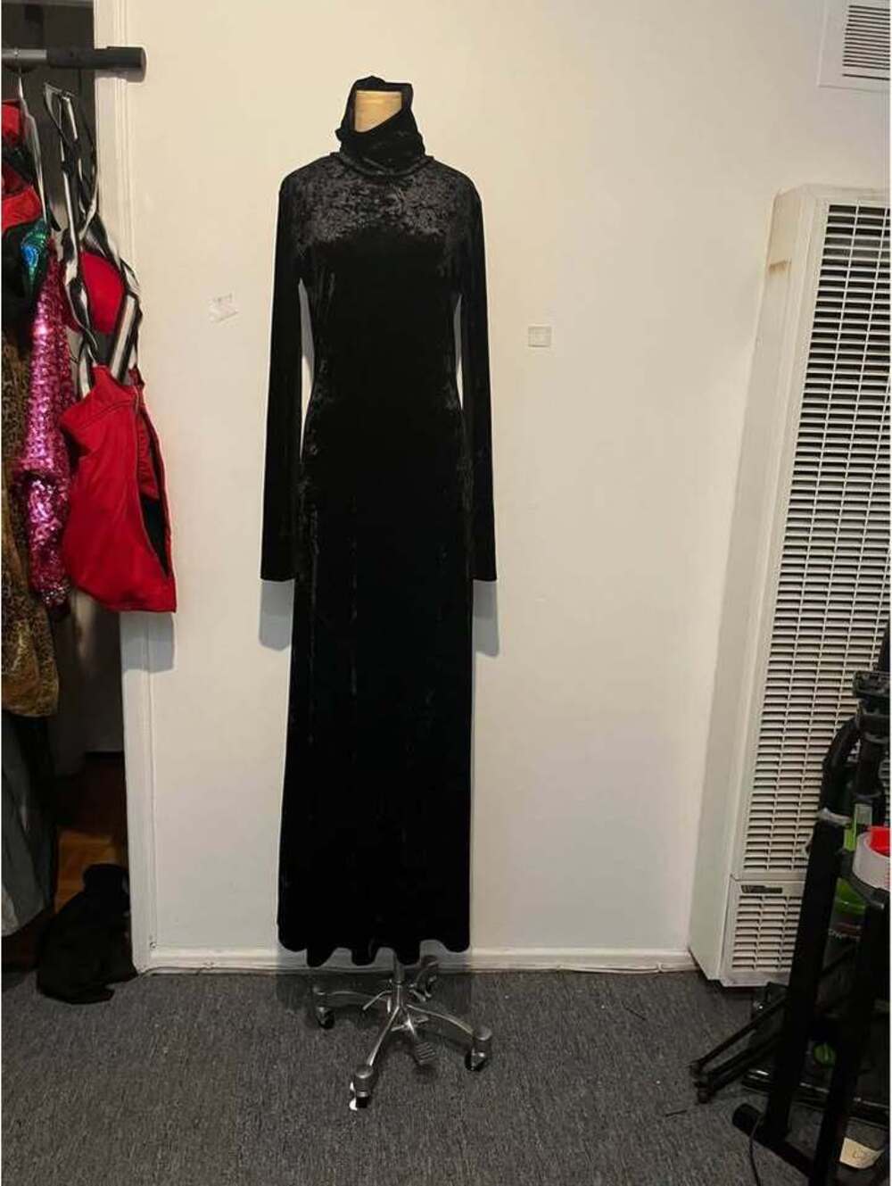 Killstar Black Crushed Velvet Turtleneck Maxi Dress - Picture 3 of 4
